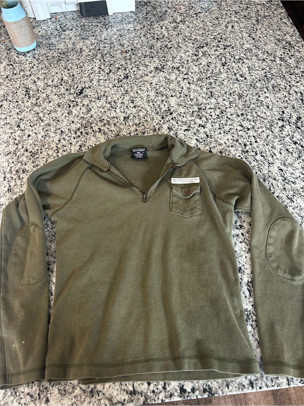 Vintage Ralph Lauren Olive Green Men's Quarter-Zip Shirt Jacket